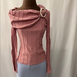 Nicholas AGLAIA Ribbed Dropped Shoulder Dusty Pink Top with Ring-Accent Size L
